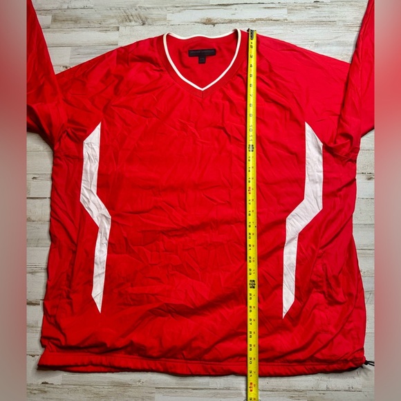Under Armour Red White VNeck Lined Poly Windbreaker Pullover Drawstring Men 2XL - Picture 6 of 10